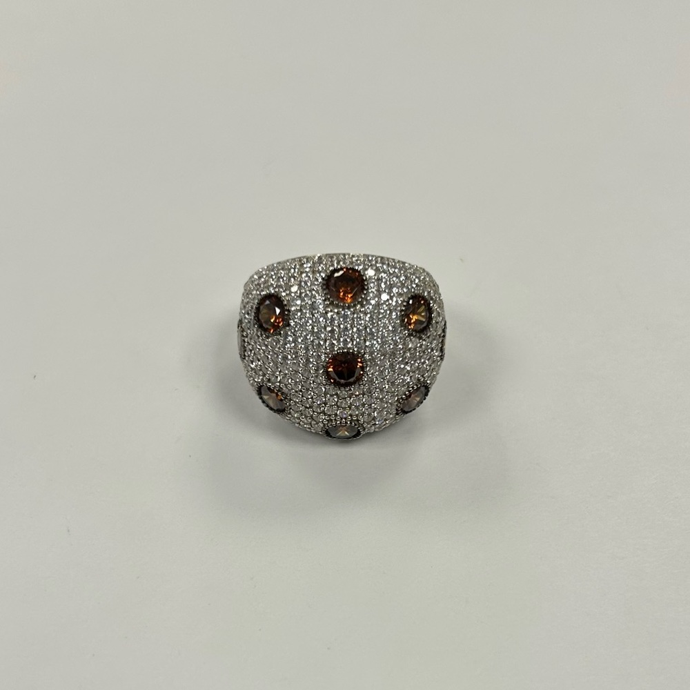 Suzy Levian Sterling Silver Brown & White CZ Dome Ring Size 7 Sample